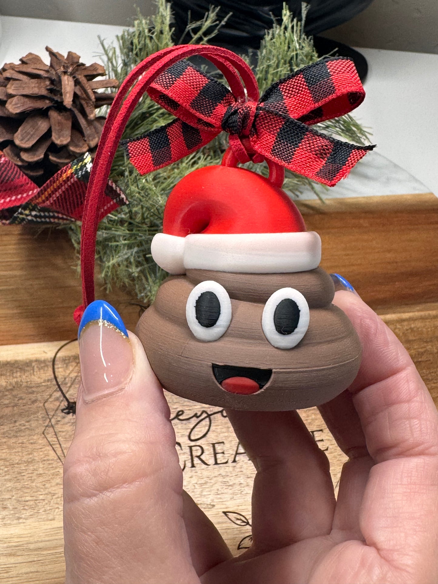 Poop Emoji Santa Ornament