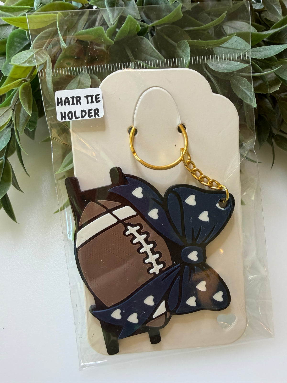 Football Hair Tie Holder Keychain