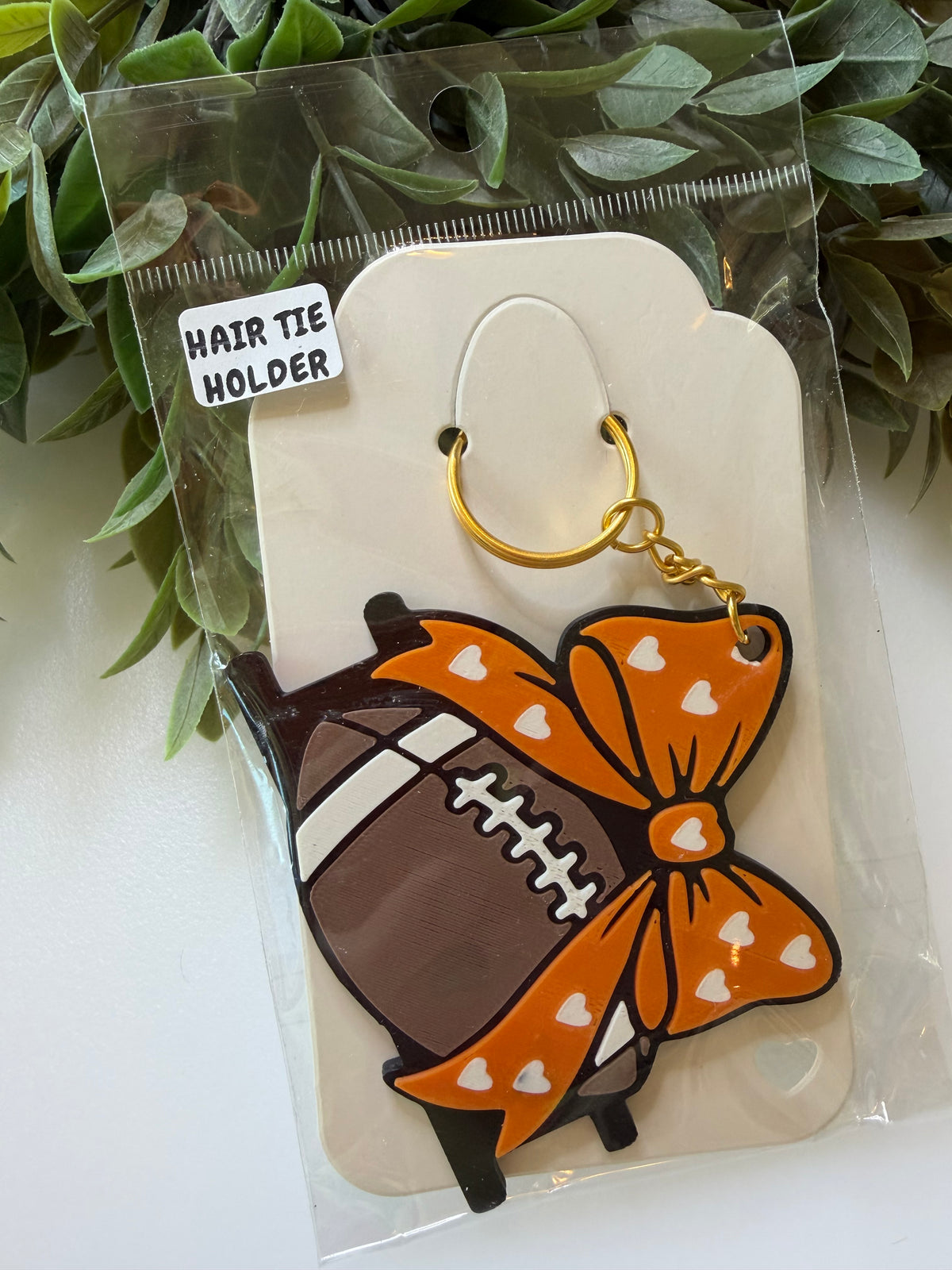 Football Hair Tie Holder Keychain