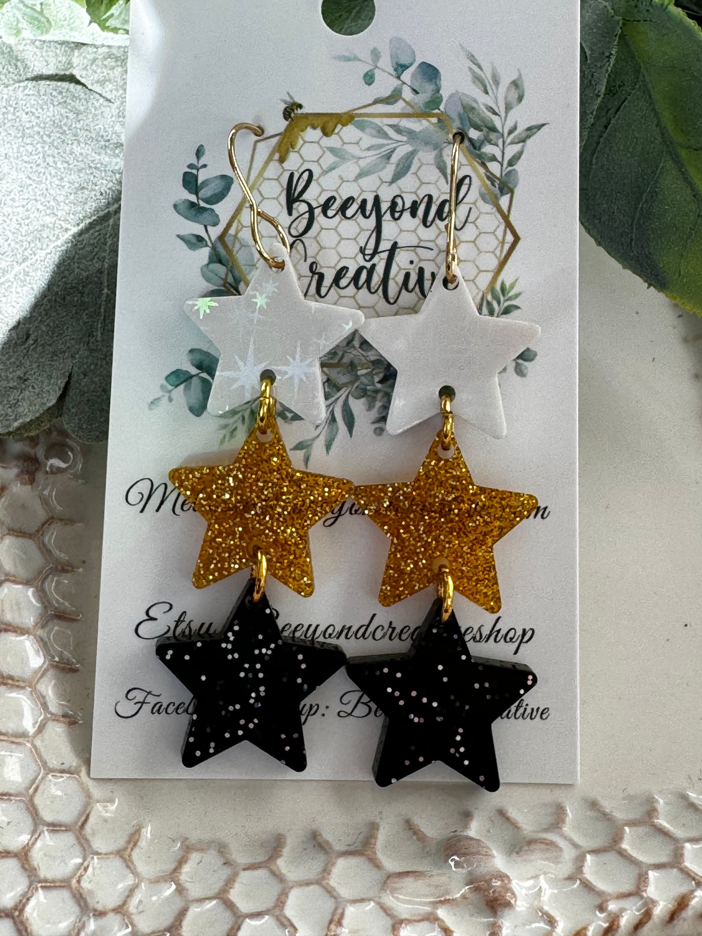 Midnight Gold Star Earrings