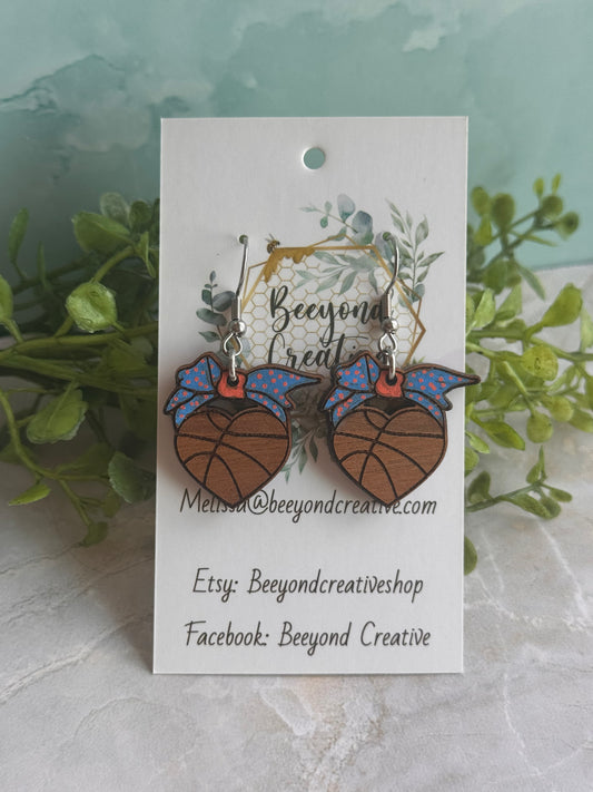Wood Basketball Earrings