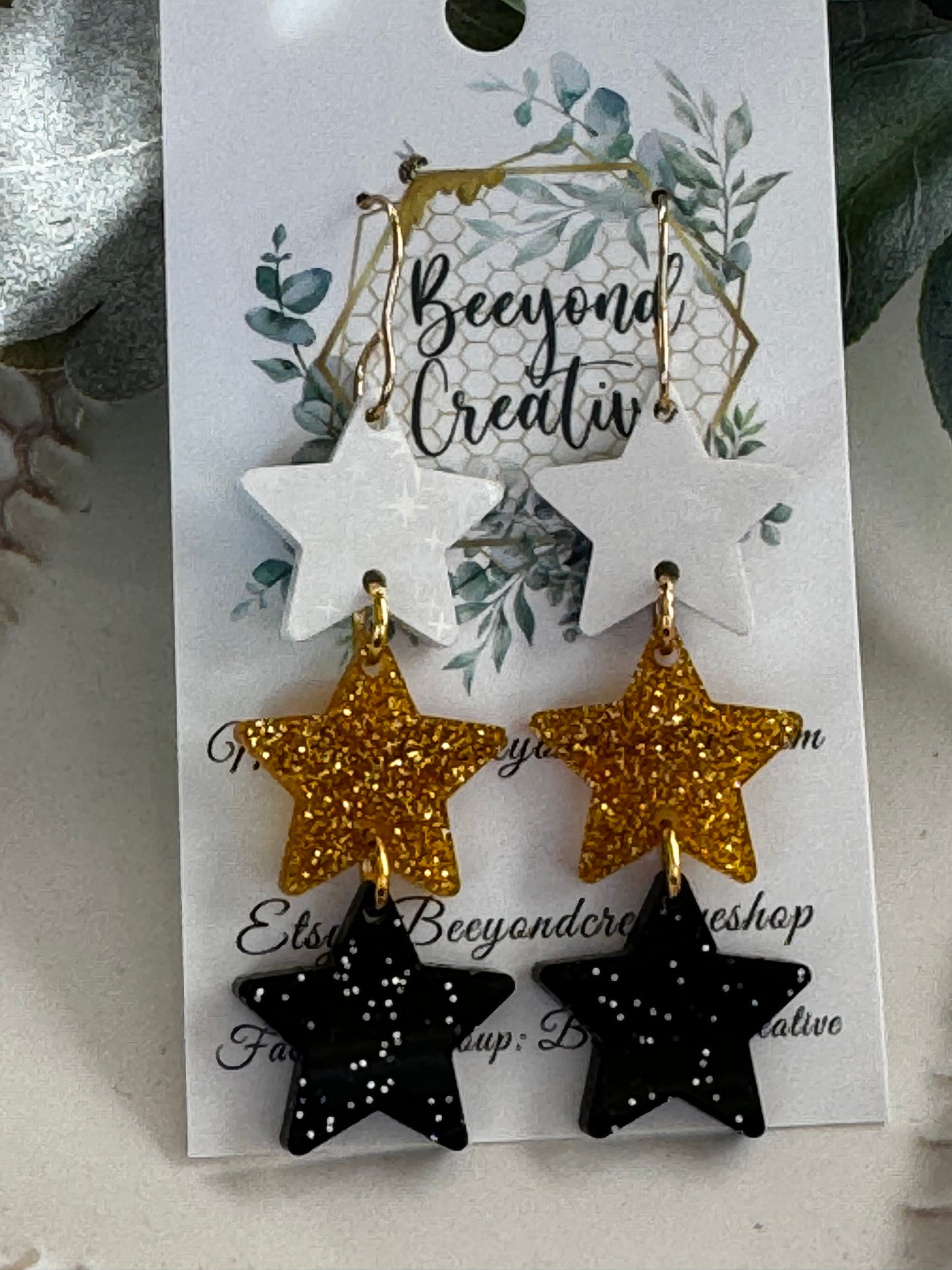 Midnight Gold Star Earrings