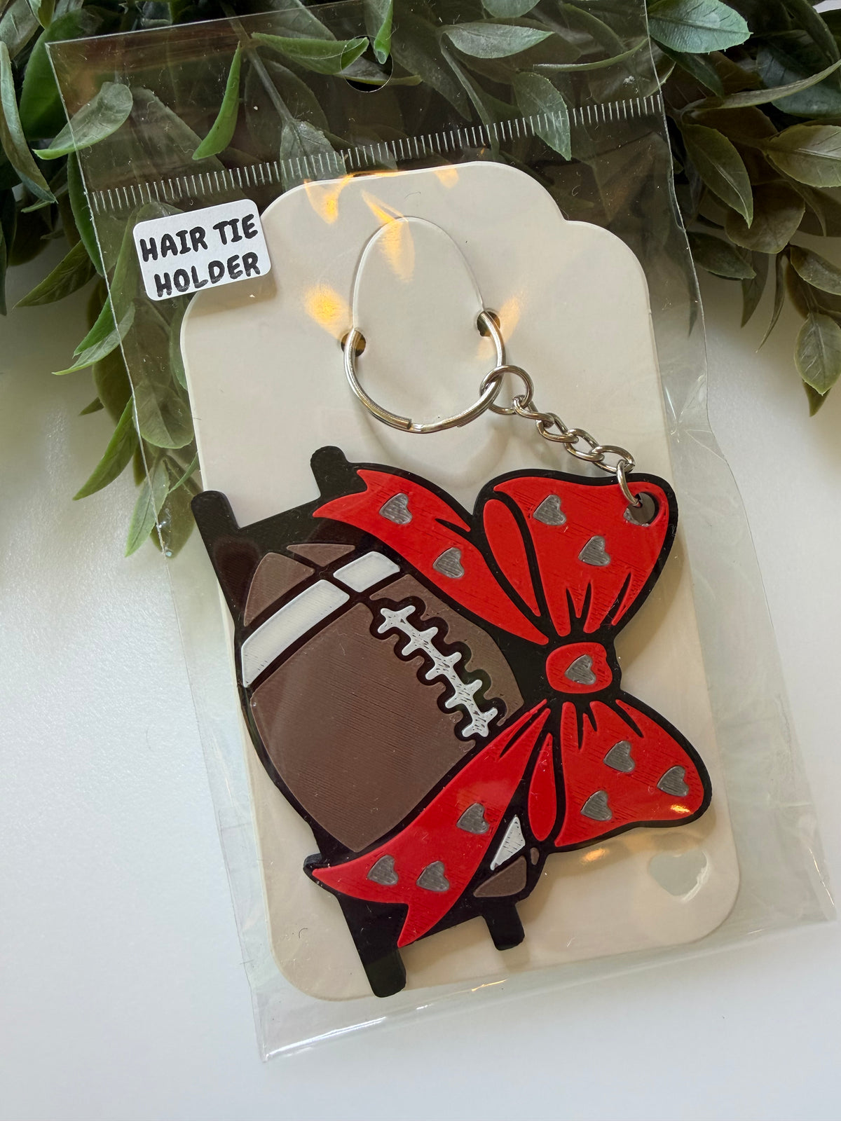 Football Hair Tie Holder Keychain
