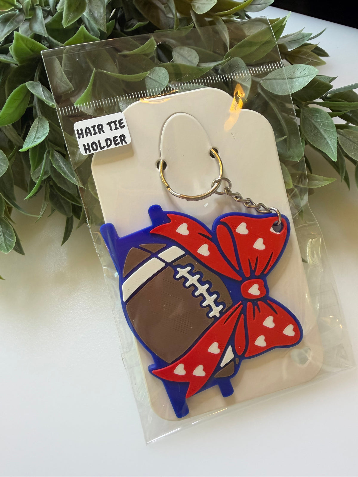 Football Hair Tie Holder Keychain