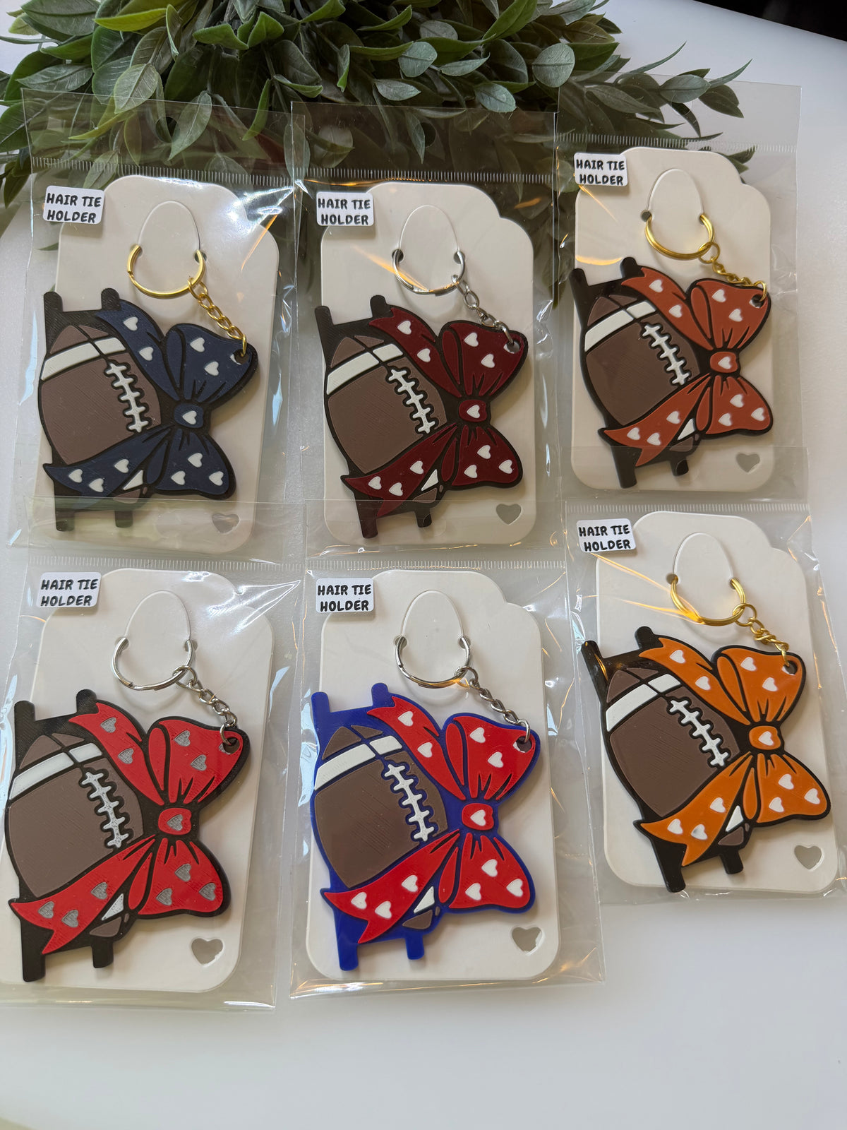 Football Hair Tie Holder Keychain
