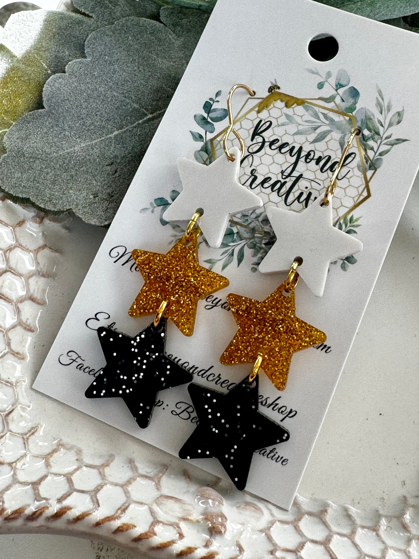 Midnight Gold Star Earrings