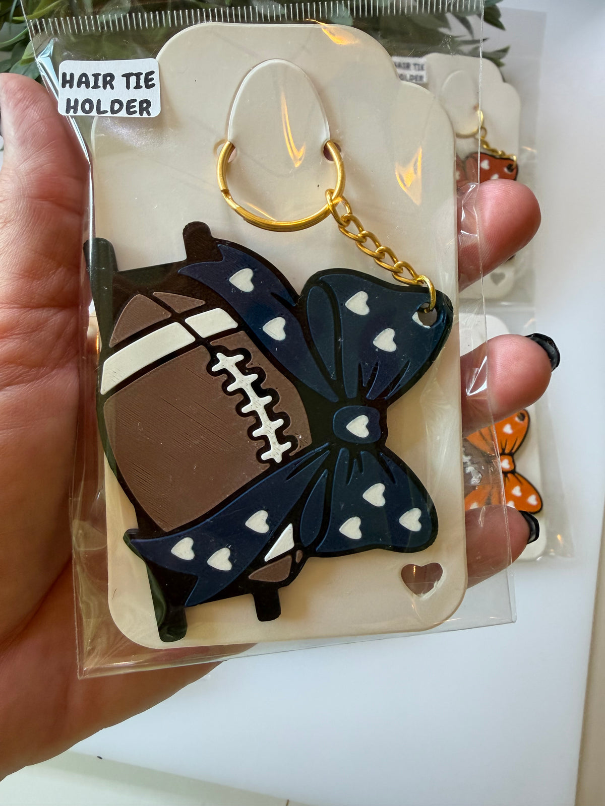 Football Hair Tie Holder Keychain