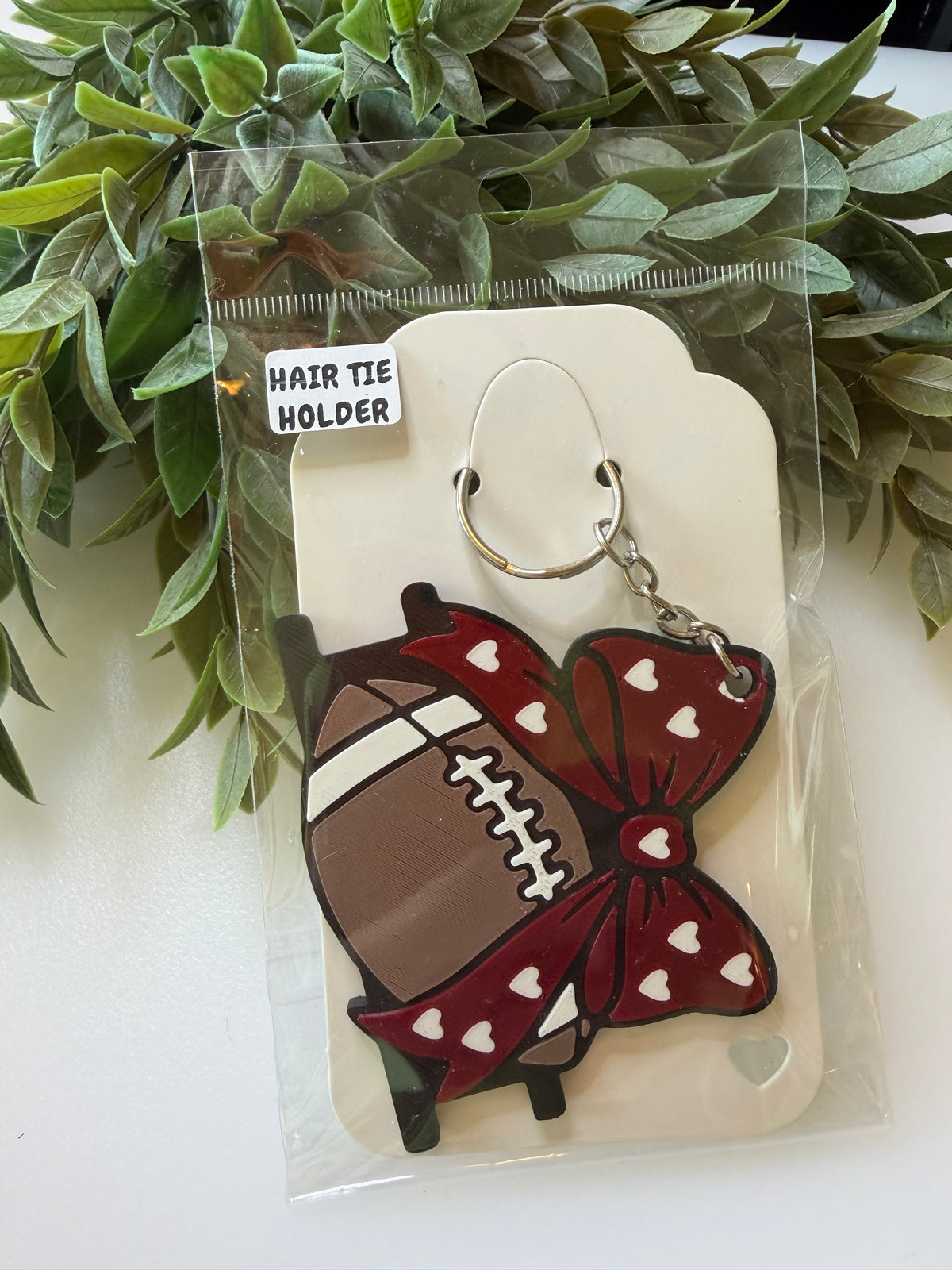 Football Hair Tie Holder Keychain