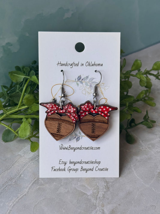 Wood Football Earrings