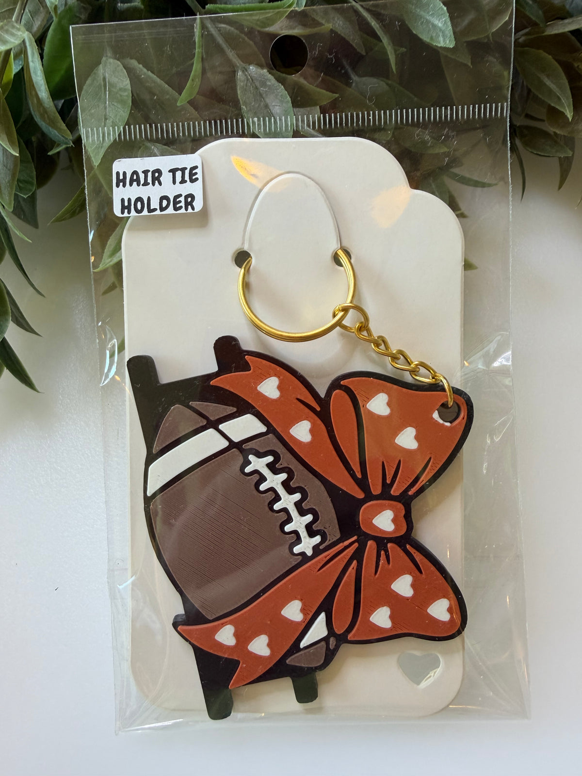 Football Hair Tie Holder Keychain
