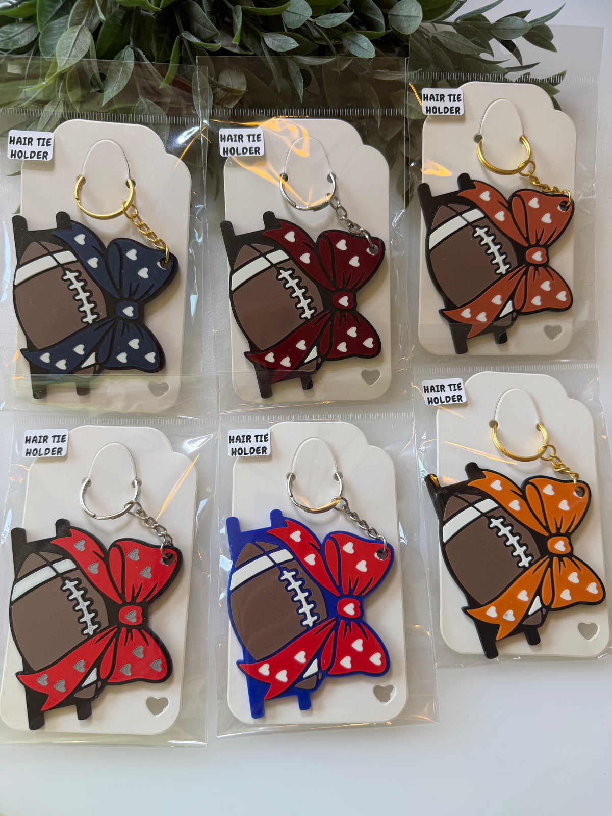 Football Hair Tie Holder Keychain