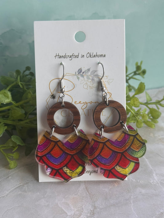Wood and Faux Acrylic Stain Glass Earrings