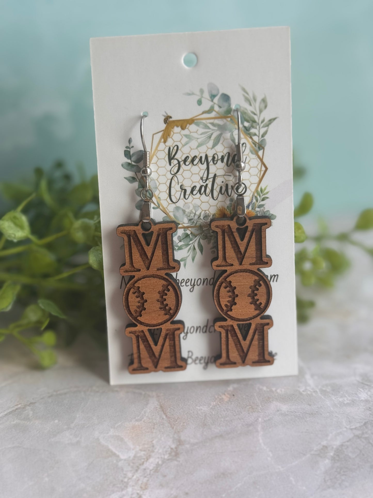Wood softball Mom Earrings