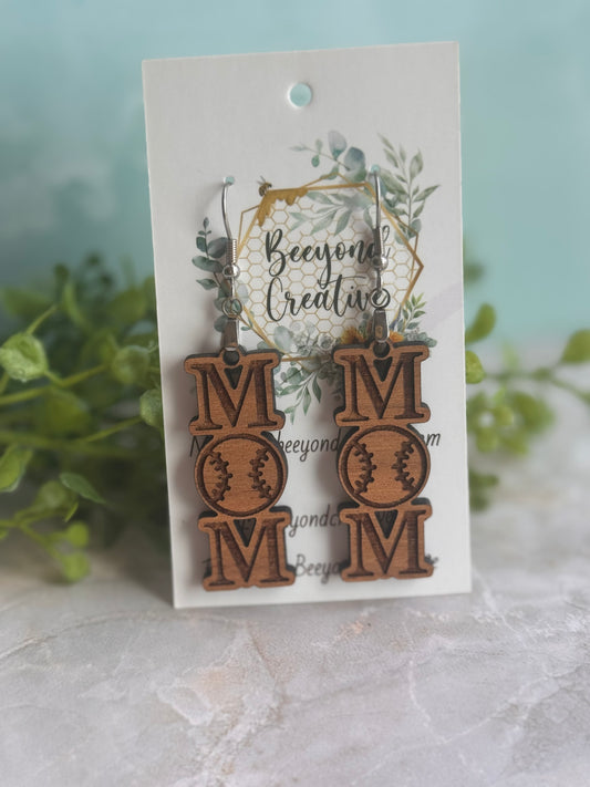 Wood softball Mom Earrings
