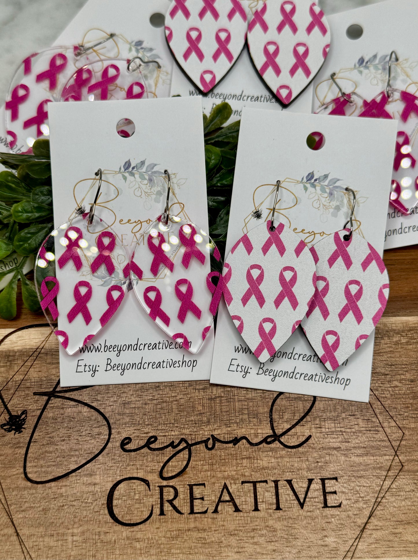 Breast Cancer Awareness Pink Ribbon Earrings