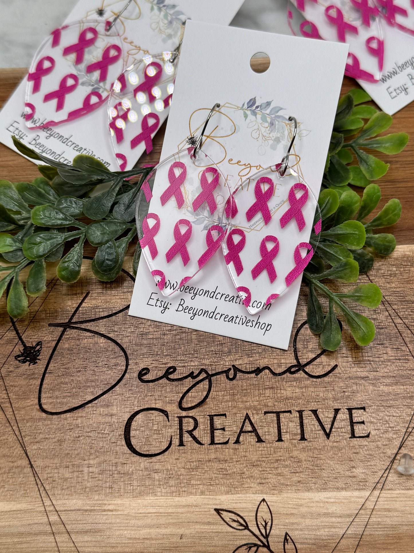 Breast Cancer Awareness Pink Ribbon Earrings