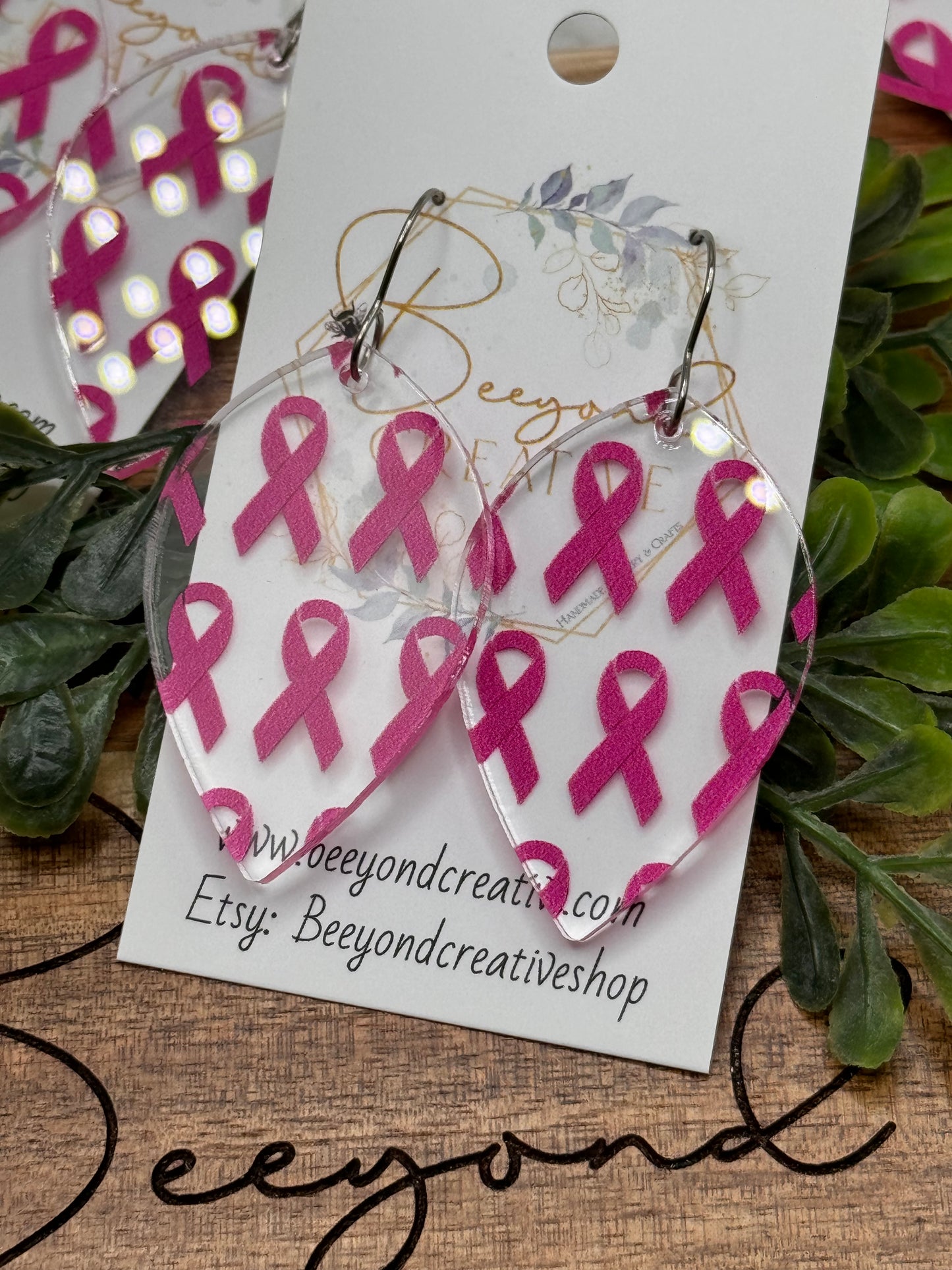 Breast Cancer Awareness Pink Ribbon Earrings