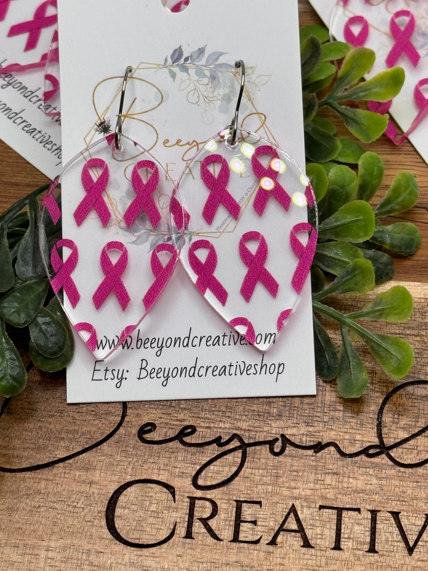 Breast Cancer Awareness Pink Ribbon Earrings