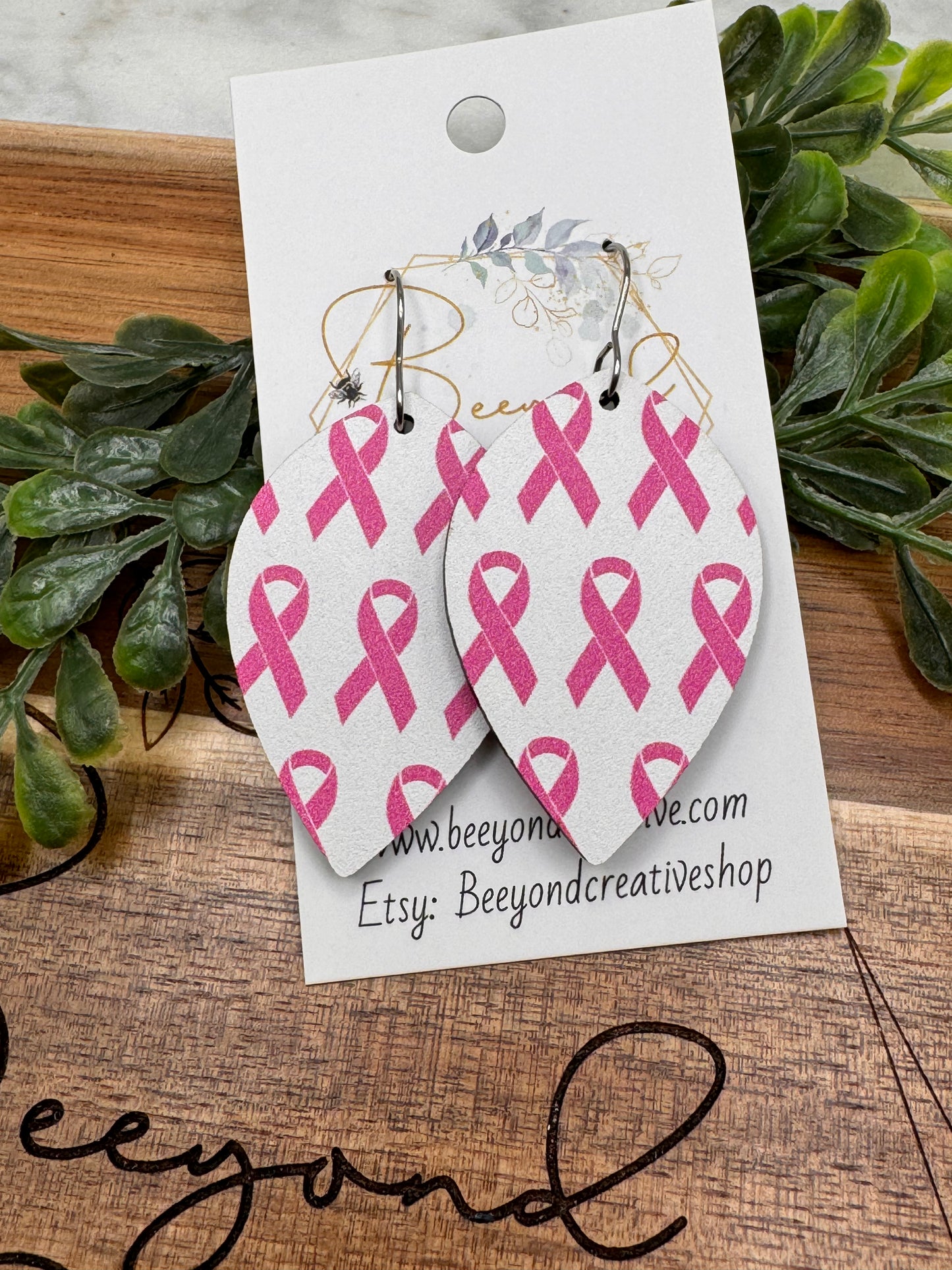 Breast Cancer Awareness Pink Ribbon Earrings