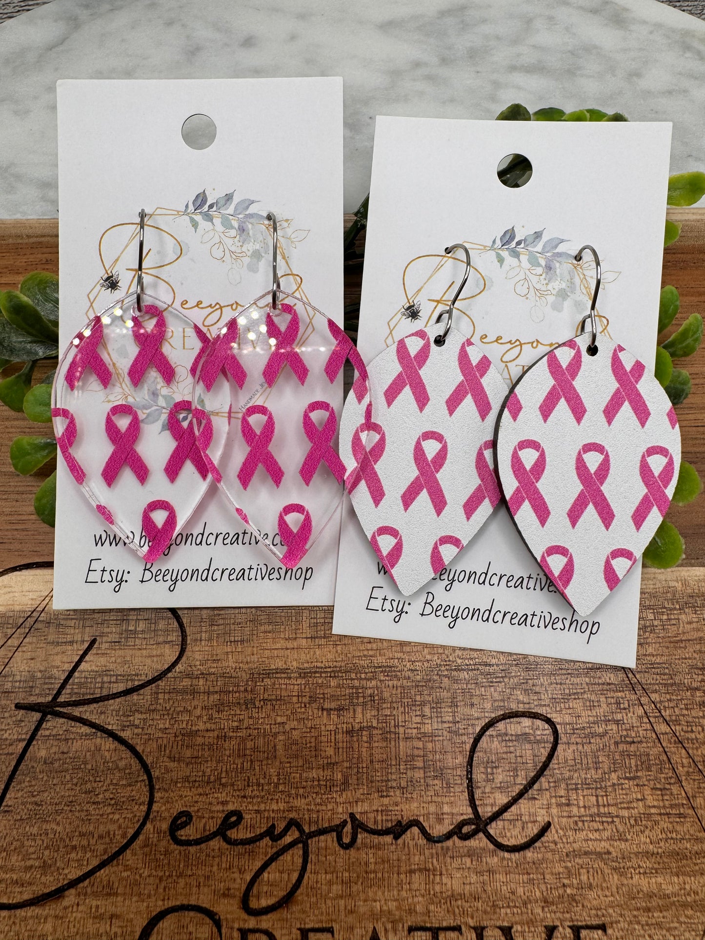 Breast Cancer Awareness Pink Ribbon Earrings