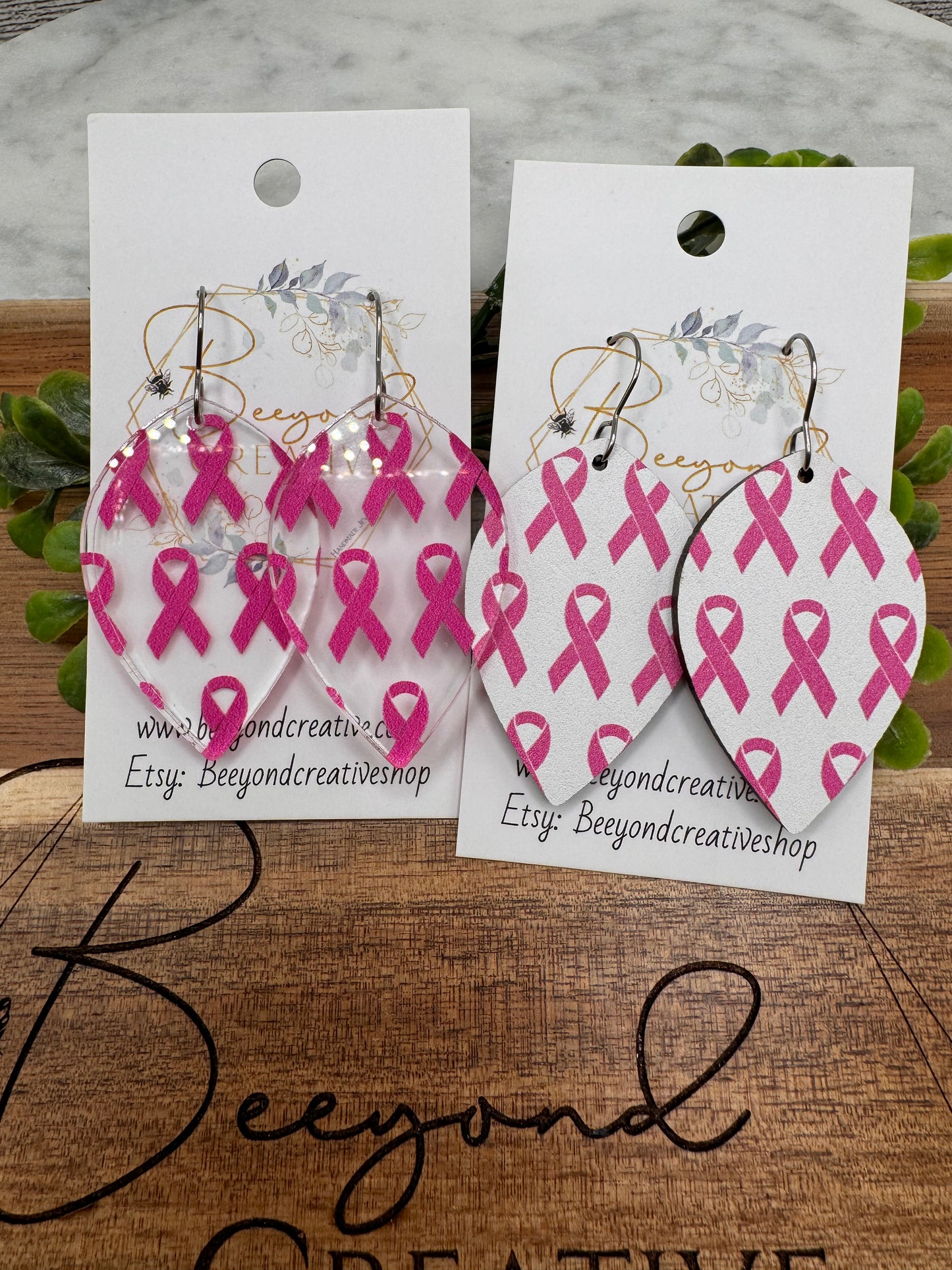 Breast Cancer Awareness Pink Ribbon Earrings