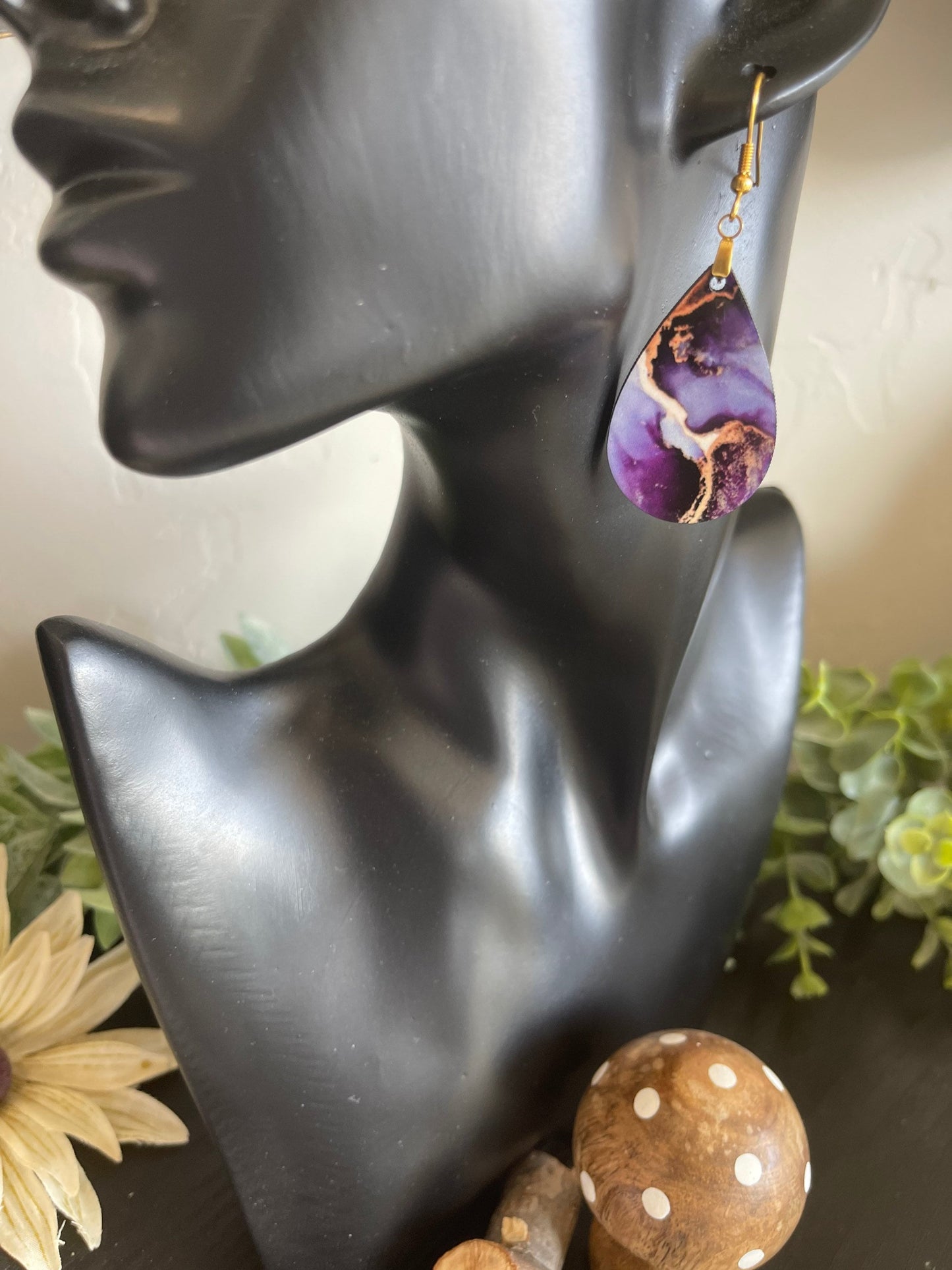 Purple & Gold Swirl Earrings in